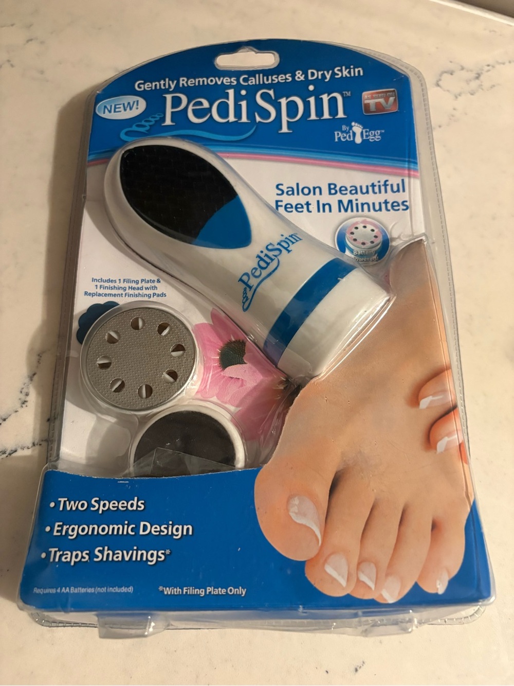 Pedi Spin By Ped Egg Callus and Dry Skin Remover Traps Shavings Two Speeds
